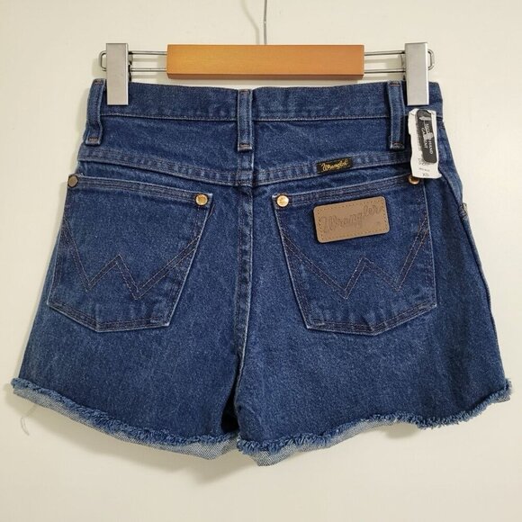Vntg Wrangler Denim Jean Shorts Stampede Festival Frayed Hem Casual Blue Sz 26 - Picture 1 of 9